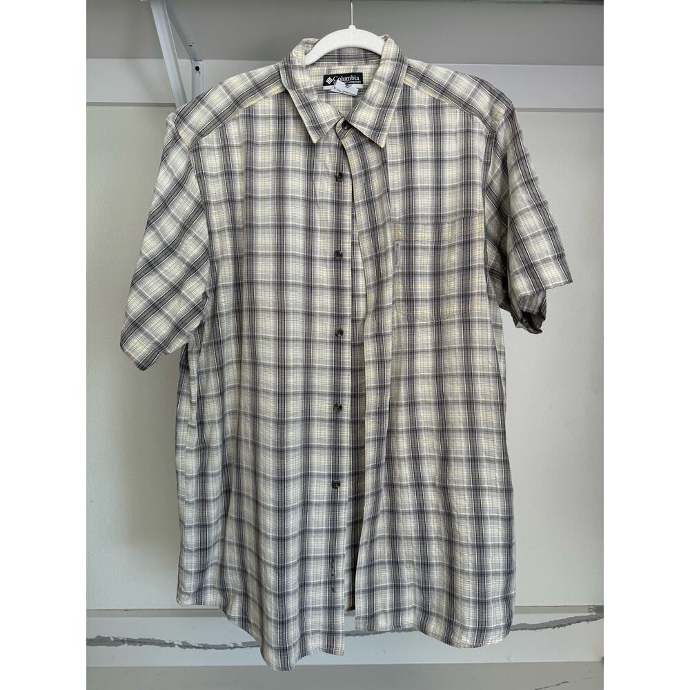 Columbia Men's Short‎ Sleeve Button-Down Brown Grey Plaid Size XL